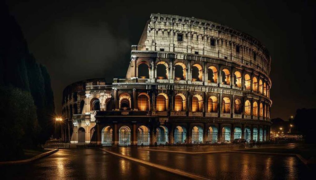Coliseu de Roma iluminado