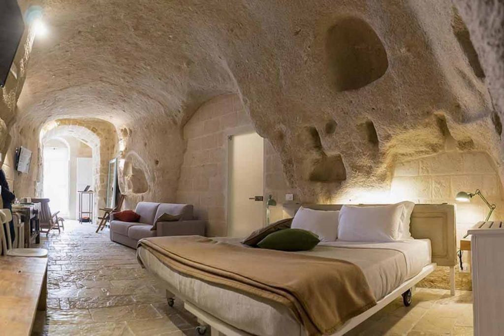 Hotel na gruta em Matera