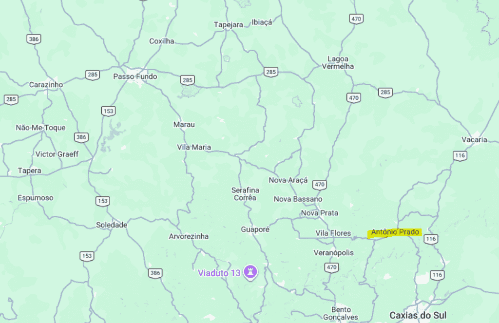 Localização de Antonio Prado no RS